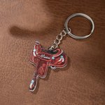 Personalisierte Pferdesattel Acryl Schlüsselanhänger mit Namen Geburtstag Jahrestag Geschenk für Pferdeliebhaber Pferdesportler