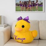 Personalized Cute Plush Stuffed Duck Toy with Glitter Name and Rhinestones Bow Team Celebration Birthday Gift for Cheerleader