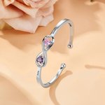Personalisierter Unendlichkeitssymbol Herz-Geburtssteine Armreif mit Namen Gravur Offenes Armband Geburtstag Jahrestag Valentinstag Geschenk für Damen