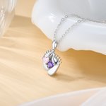 Personalised Double Heart Birthstones Baby Feet Necklace Dainty Jewellery Baby Shower Mother's Day Birthday Gift for Newborn New Mom
