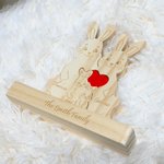 Personalised Wooden Bunny Family Red Heart Puzzle with 2-5 Names and Text Home Decor Birthday Anniversary Gift for Family