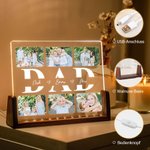 Personalisiertes 2–6 Fotos Collage Acryl LED-Nachtlicht mit 1–6 Kindernamen und Holzsockel Tischdeko Vatertag Weihnachten Geschenk für Papa Opa