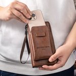 Personalisierte Tragbare PU-Leder Geldbörse mit Textgravur Reißverschluss Handschlaufe Vatertag Geburstag Jahrestag Geschenk für Herren