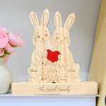 Personalised Wooden Bunny Family Red Heart Puzzle with 2-5 Names and Text Home Decor Birthday Anniversary Gift for Family
