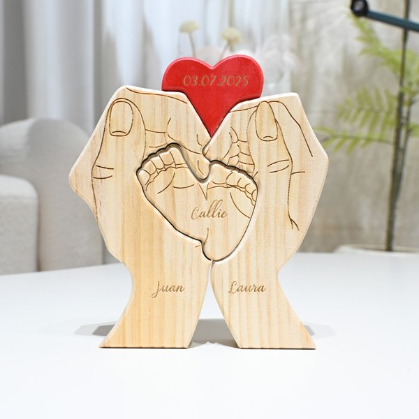 Rompecabezas de madera personalizado con pies de bebé con 3 nombres y fecha decoración para el hogar regalo del Día de la Madre o nuevos padres