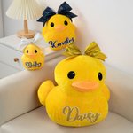 Personalized Cute Plush Stuffed Duck Toy with Glitter Name and Rhinestones Bow Team Celebration Birthday Gift for Cheerleader