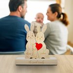 Personalised Wooden Bunny Family Red Heart Puzzle with 2-5 Names and Text Home Decor Birthday Anniversary Gift for Family