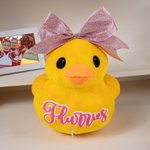 Personalized Cute Plush Stuffed Duck Toy with Glitter Name and Rhinestones Bow Team Celebration Birthday Gift for Cheerleader