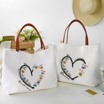 Sac Fourre-Tout en Toile Personnalisé avec 1-6 Noms Fleurs de Naissance Sac à Poignée en Cuir Cadeau d'Anniversaire pour Maman Grand-Mère