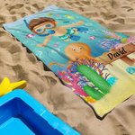 Toalla de playa infantil personalizada con nombre diseño de marina coral y buceo suave de secado rápido esencial para la playa regalo para niños
