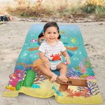 Toalla de playa infantil personalizada con nombre diseño de marina coral y buceo suave de secado rápido esencial para la playa regalo para niños