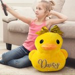 Personalized Cute Plush Stuffed Duck Toy with Glitter Name and Rhinestones Bow Team Celebration Birthday Gift for Cheerleader