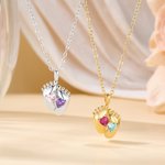 Personalised Double Heart Birthstones Baby Feet Necklace Dainty Jewellery Baby Shower Mother's Day Birthday Gift for Newborn New Mom