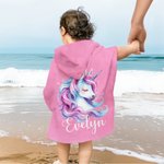 Personalized Dinosaur Fantasy Unicorn Oversized Microfiber Multicolour Hooded Beach Towel with Name Travel Essential Vacation Birthday Gift for Kids