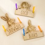 Personalized Cute Bunny Wooden Rabbit Cage Tag with Hanging Loops and Engraved Name Cage Decor Accessories Birthday Gift for Pet Rabbit Owners
