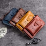 Personalisierte Tragbare PU-Leder Geldbörse mit Textgravur Reißverschluss Handschlaufe Vatertag Geburstag Jahrestag Geschenk für Herren