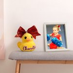 Personalized Cute Plush Stuffed Duck Toy with Glitter Name and Rhinestones Bow Team Celebration Birthday Gift for Cheerleader