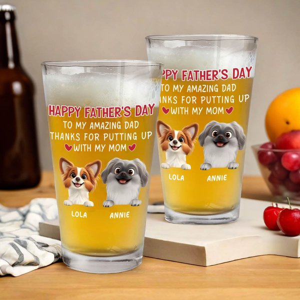 Personalisierte 1-4 Cute 3D Cartoon Hunde 16 oz klar Bierglas mit Namen Vatertag Geburtstag Jahrestag Geschenk für Hund Vater Bierliebhaber