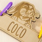 Personalized Cute Bunny Wooden Rabbit Cage Tag with Hanging Loops and Engraved Name Cage Decor Accessories Birthday Gift for Pet Rabbit Owners