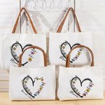 Sac Fourre-Tout en Toile Personnalisé avec 1-6 Noms Fleurs de Naissance Sac à Poignée en Cuir Cadeau d'Anniversaire pour Maman Grand-Mère