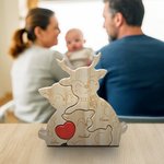 Personalizowane drewniane puzzle z czerwonym sercem dla rodziny z 2-5 wygrawerowanymi imionami Dekoracja biurka Prezent urodzinowy dla rodziny