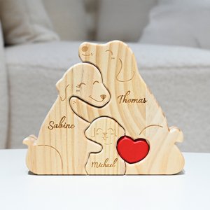 Personalised Heart Hug Dog Family Wooden Puzzle with 2-5 Names Desk Decoration Birthday Anniversary Gift for Family