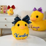 Personalized Cute Plush Stuffed Duck Toy with Glitter Name and Rhinestones Bow Team Celebration Birthday Gift for Cheerleader