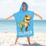 Personalized Dinosaur Fantasy Unicorn Oversized Microfiber Multicolour Hooded Beach Towel with Name Travel Essential Vacation Birthday Gift for Kids