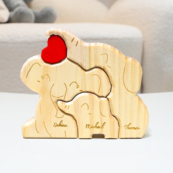 Personalizowane drewniane puzzle z czerwonym sercem i 2-5 imionami na biurko Dzień Matki Urodziny Rocznica Prezent dla rodziny
