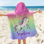 Personalized Dinosaur Fantasy Unicorn Oversized Microfiber Multicolour Hooded Beach Towel with Name Travel Essential Vacation Birthday Gift for Kids