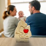Personalized Wooden Bear Family Red Heart Puzzle with 2-5 Names Desk Decor Birthday Anniversary Gift for Family