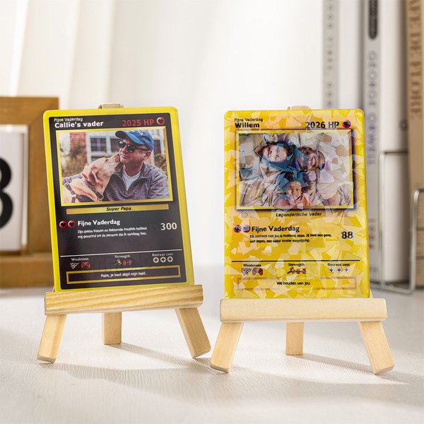 Gepersonaliseerde Foto Klassieke TCG Pokékaart met Tekst en Houten Standaard Vaderdag Valentijnsdag Verjaardagscadeau voor Koppels en Vrienden