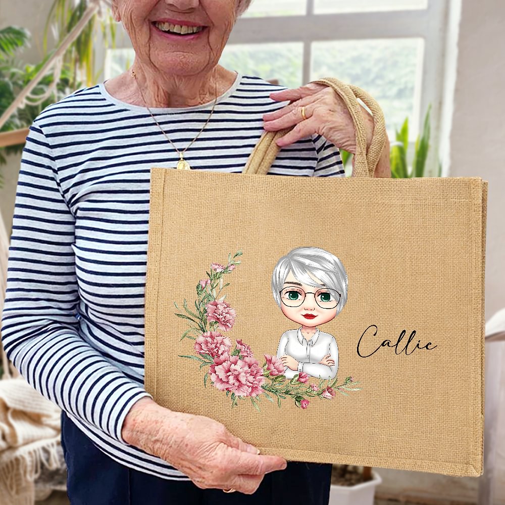 Personalised Reusable Tote Bag with Birth Flower and Name Birthday Anniversary Gift for Mother