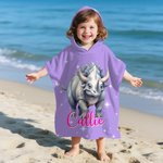Personalized Dinosaur Fantasy Unicorn Oversized Microfiber Multicolour Hooded Beach Towel with Name Travel Essential Vacation Birthday Gift for Kids