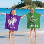 Personalized Dinosaur Fantasy Unicorn Oversized Microfiber Multicolour Hooded Beach Towel with Name Travel Essential Vacation Birthday Gift for Kids
