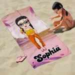 Personalized Cartoon Character Soft Quick Dry Beach Towel with Name Travel Essential Summer Vacation Birthday Gift for Women