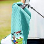 Personalized Funny Cartoon Golf Player Face Photo Absorbent Waffle Sport Towel with Name Title Hanging Clip Workout Birthday Gift for Golf Lover