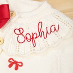 Personlig Coquette Bow 100% bomull langermet strikket cardigan genser med brodert navn Baby shower bursdagsgave til babyjenter