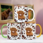 Personalised Cute Highland Cow Ceramic Coffee Mug with Name and Coaster Birthday Gift for Highland Cow Lover