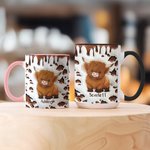 Personalised Cute Highland Cow Ceramic Coffee Mug with Name and Coaster Birthday Gift for Highland Cow Lover