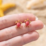Boucles d’Oreilles Personnalisées avec Pierre de Naissance en Forme de Tortue Fine et Mignonne Cadeau Anniversaire pour Femme Fille