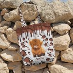 Personalized Highland Cow Large Tote Bag with Name and Long Handle Travel Graduation Birthday Gift for Highland Cow Lovers
