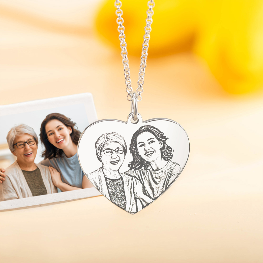 Mother Daughter Necklace Personalised Engraved Heart Photo with Text Birthday Mother's Day Gift for New Mom