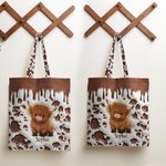 Personalized Highland Cow Large Tote Bag with Name and Long Handle Travel Graduation Birthday Gift for Highland Cow Lovers