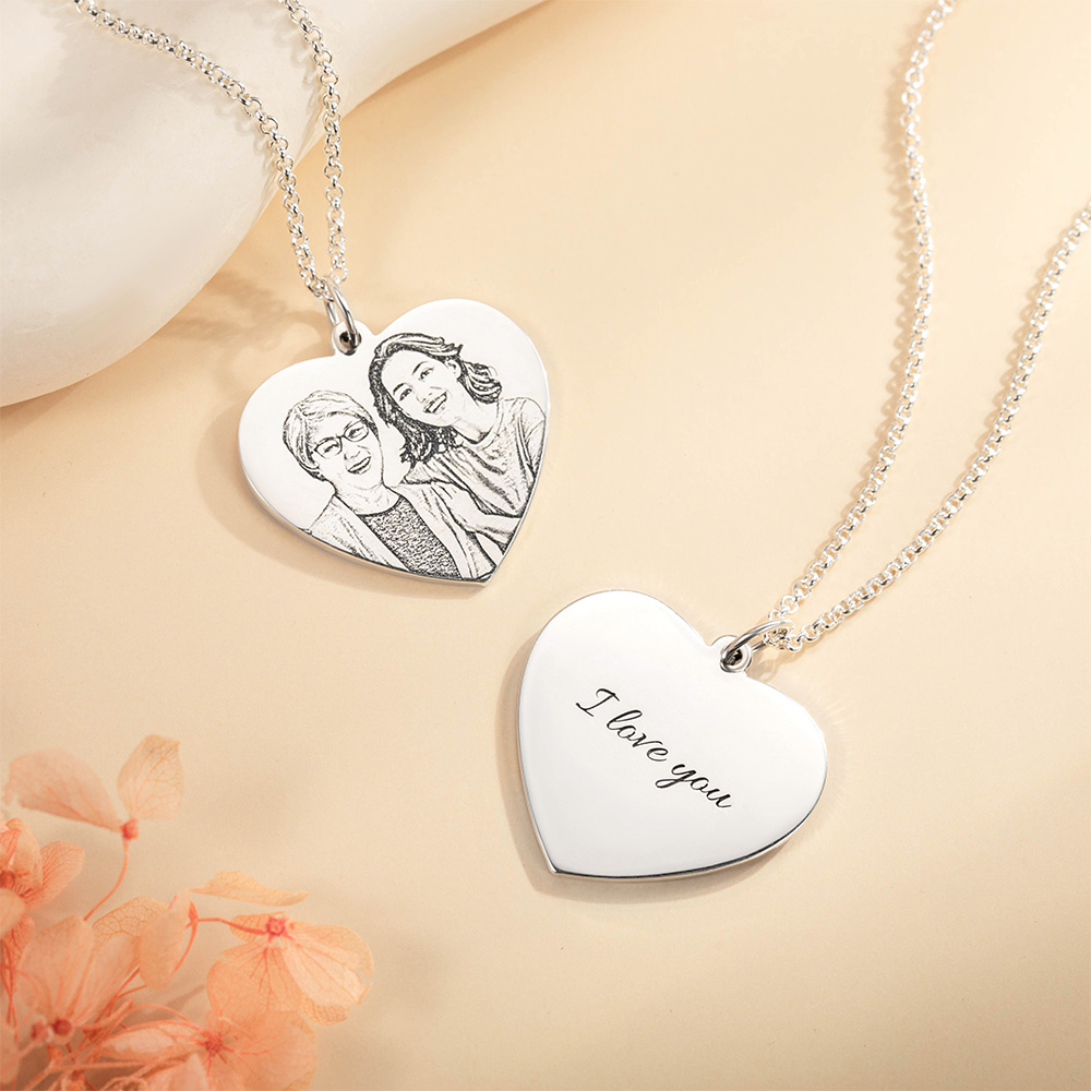 Personalised Photo Necklace Heart Anniversary Engraved Memorial Jewellery for Family Friend