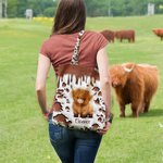 Personalized Highland Cow Large Tote Bag with Name and Long Handle Travel Graduation Birthday Gift for Highland Cow Lovers
