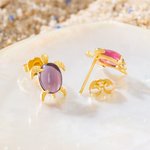 Boucles d’Oreilles Personnalisées avec Pierre de Naissance en Forme de Tortue Fine et Mignonne Cadeau Anniversaire pour Femme Fille