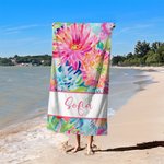 Asciugamano da spiaggia personalizzato in microfibra con nome e motivo fiore acquerellato regalo ideale di compleanno ed estate per donne