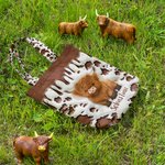 Personalized Highland Cow Large Tote Bag with Name and Long Handle Travel Graduation Birthday Gift for Highland Cow Lovers