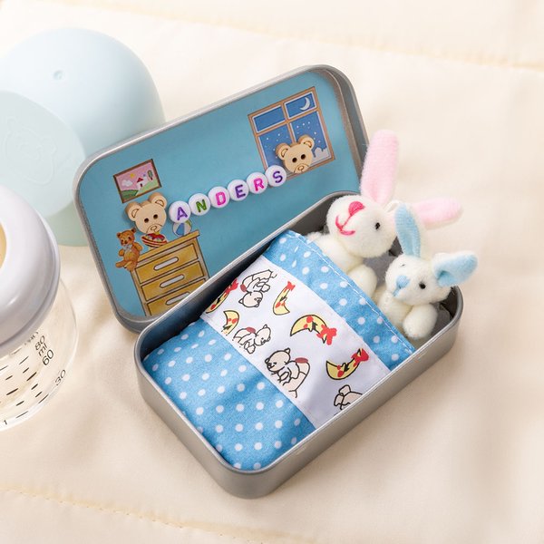 Personalized Cute Mom and Baby Plush Bunny Mini Pocket Tin Box with Colorful Name Comfort Toy Children's Day Birthday Gift for Kids